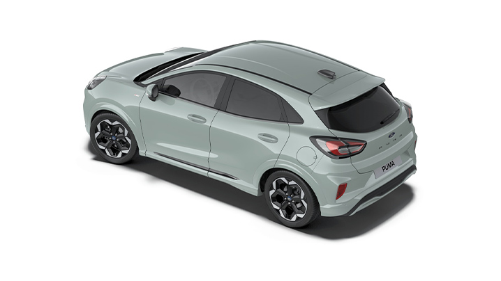 Ansicht eines modernen, mintgrünen Sportwagens mit eleganten Linien und glänzenden Felgen.