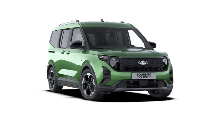 Ford Tourneo Courier in grün, moderner Minivan mit markantem Design, geeignet für Familienreisen.