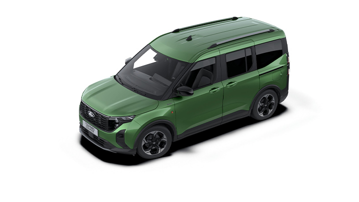 Ein grüner Familienvan steht auf einem weißen Hintergrund, mit modernen Linien und sportlichen Felgen.