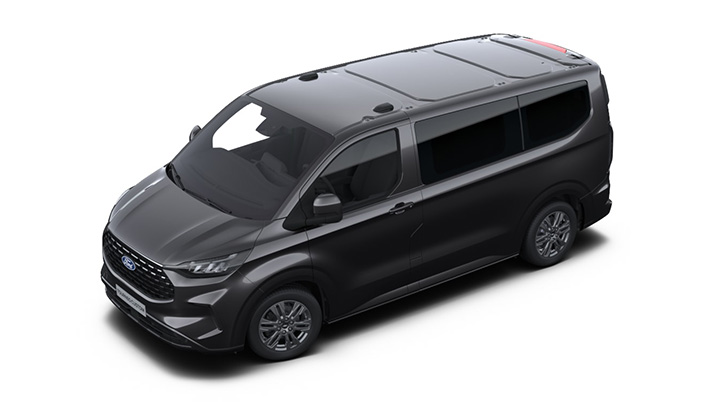 Schwarzer Van in Seitenansicht, modernes Design, ideal für Familien- oder Transportfahrten.