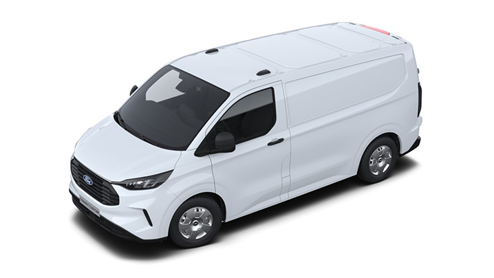 Weißer Nutzfahrzeug-Van von Ford, seitliche Sicht, für Transport und Gewerbe geeignet.